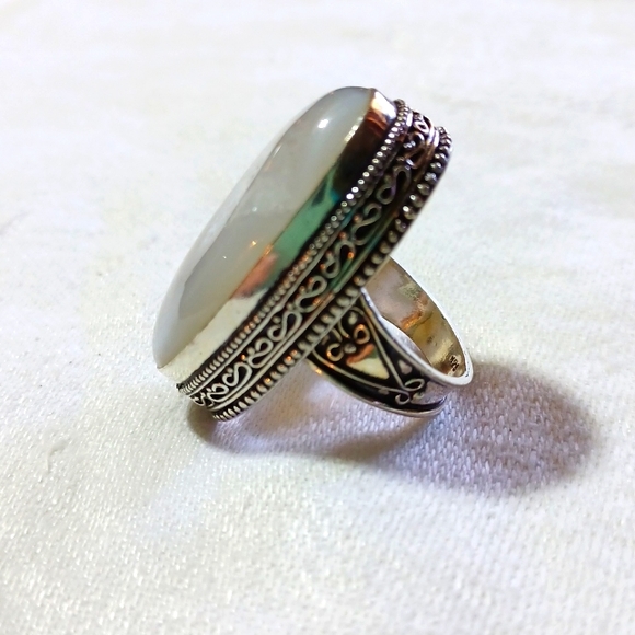 Lace agate ring, size 8, vintage, antique, ring, lace, agate, cocktail ring, tan - Picture 5 of 6